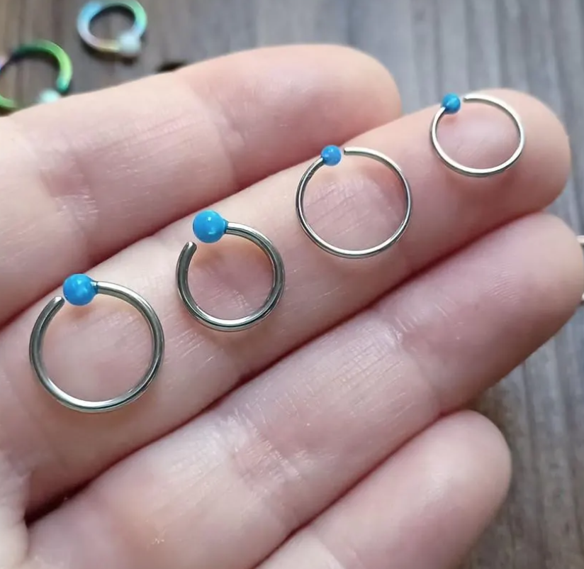 Blue Opal Earring Hoop, Bendable hoop, Nose ring, Eyebrow, in 8mm, 10mm, 20Ga, 16Ga 316L Surgical Steel