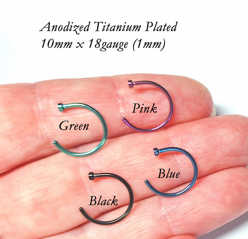 Titanium plated 3/4 nose hoop, Nose ring, in 8mm, 10mm 20Ga 18Ga 316L Surgical Steel