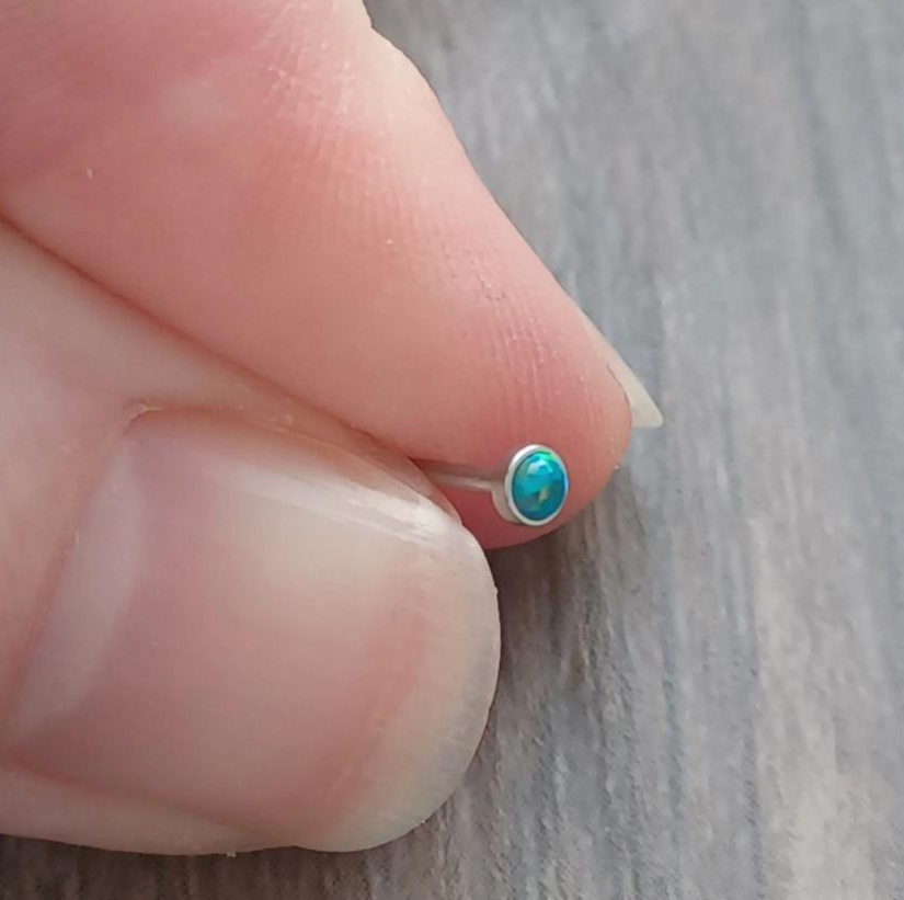 Super Tiny 2mm Opal Nose Bone Stud 20Ga, 6mm post, White, Green, Blue, 316L Surgical Steel Ion Plating