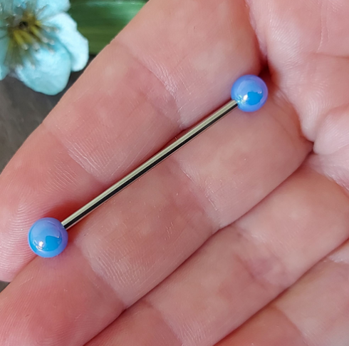 Industrial piercing bar with Blue Colourful Metallic look 38mm 35mm 32mm 14Gauge