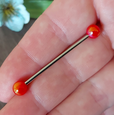 Industrial piercing bar with White Colourful Metallic look 38mm 35mm 32mm 14Gauge