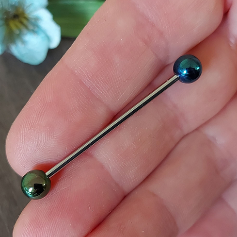 Industrial piercing bar with Petrol Colourful Metallic look 38mm 35mm 32mm 14Gauge