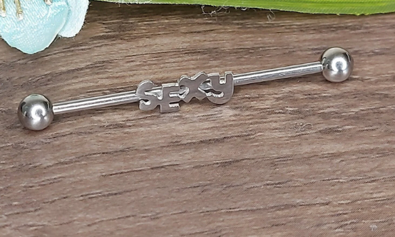 Industrial Piercing Flat smooth SEXY 316L Surgical Steel Barbell - 38mm