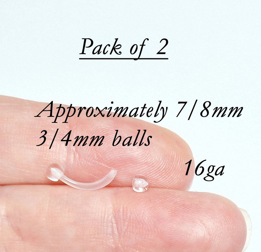 Curved barbell, Eyebrow bar, Earring retainer 16Ga  (Pack of 2)  Good for reducing irritation.