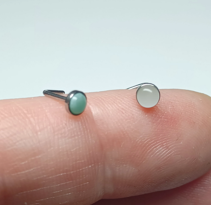 Nose jewellery, Nose stud, L shape, Semi precious, Turquoise, Jade, L Nose Stud, 3mm Round top, Nose Piercing, 20G 0.8mm, 6mm