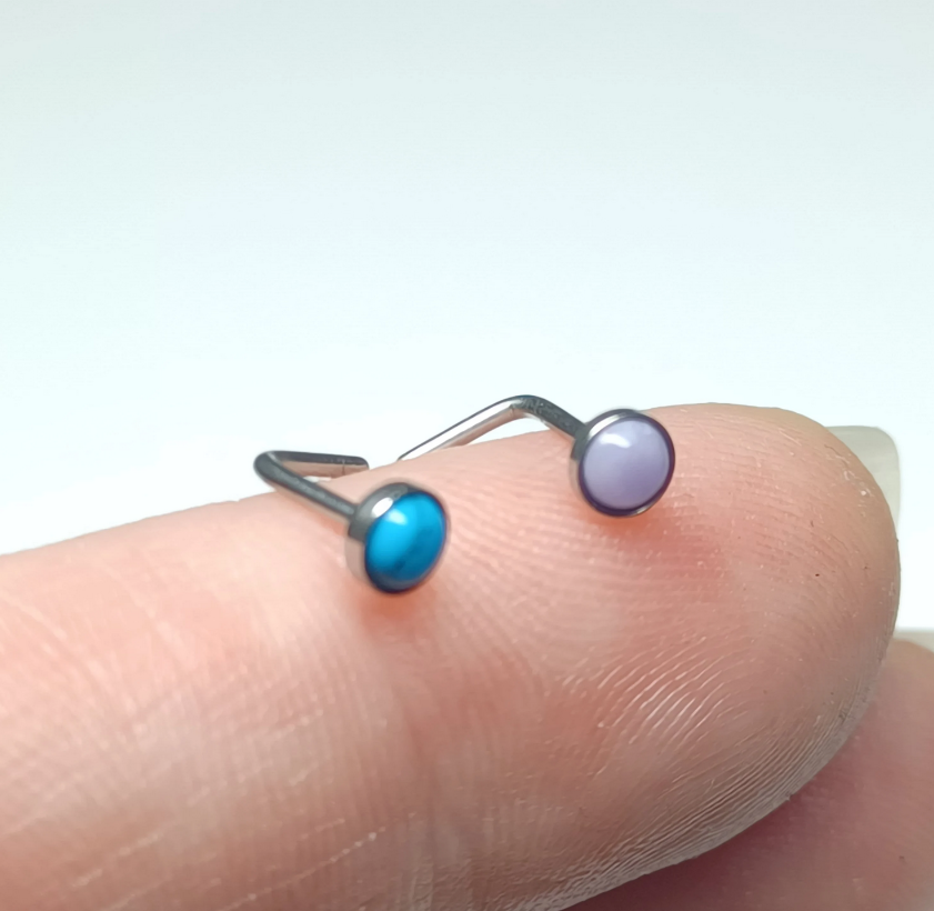 Nose jewellery, Nose stud, L shape, Semi precious, Turquoise, Jade, L Nose Stud, 3mm Round top, Nose Piercing, 20G 0.8mm, 6mm