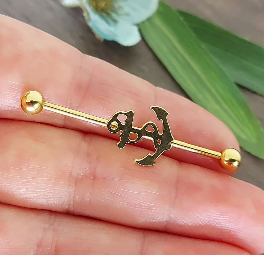 Anchor Industrial Piercing Bar – 38mm, 14 Gauge – 316L Surgical Steel Plate Gold PVD