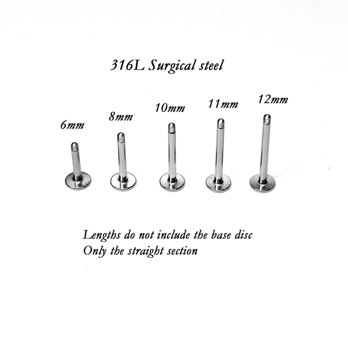 Flat backed Stud with spike 14ga, 16ga, 18ga, externally threaded, 6mm, 8mm, 10mm, 1mm, 12mm