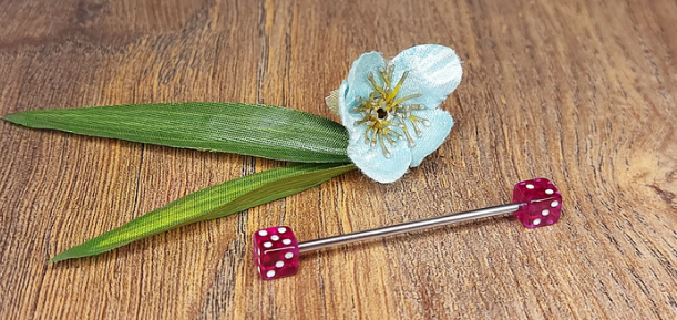 Industrial piercing bar with BLACK Dice 38mm 35mm 32mm 14Gauge