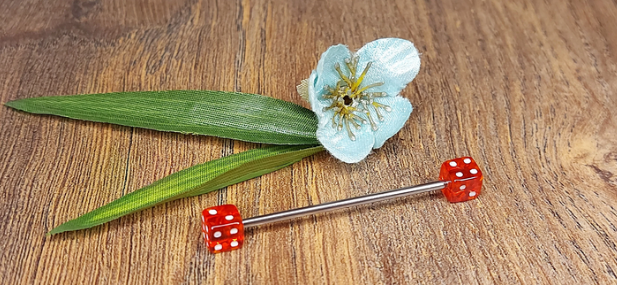 Industrial piercing bar with Yellow Dice 38mm 35mm 32mm 14Gauge