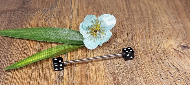 Industrial piercing bar with Yellow Dice 38mm 35mm 32mm 14Gauge