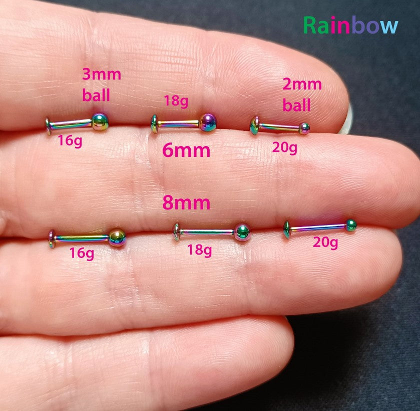 Push in Flat Backed stud with Rose Gold, Gold, Rainbow, 316L Surgical Steel, PVD Plated colour, 5mm, 6mm, 7mm, 8mm, 9mm, 10mm, 11mm, 12mm