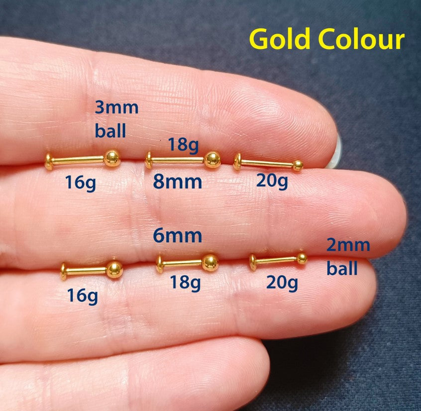 Push in Flat Backed stud with Rose Gold, Gold, Rainbow, 316L Surgical Steel, PVD Plated colour, 5mm, 6mm, 7mm, 8mm, 9mm, 10mm, 11mm, 12mm