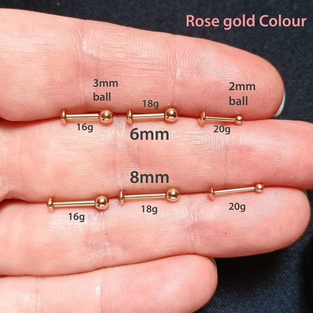 Push in Flat Backed stud with Rose Gold, Gold, Rainbow, 316L Surgical Steel, PVD Plated colour, 5mm, 6mm, 7mm, 8mm, 9mm, 10mm, 11mm, 12mm