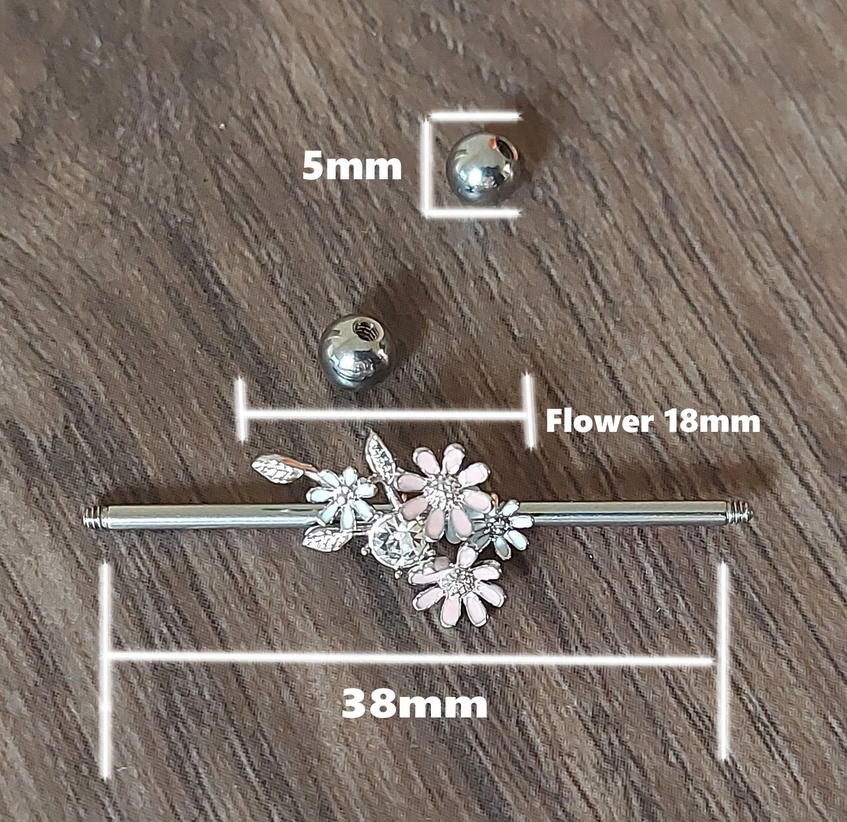 Industrial piercing bar with Removable Flowers - 14Gauge