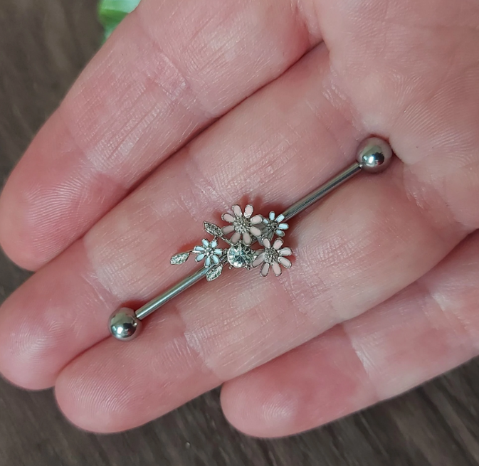 Industrial piercing bar with Removable Flowers - 14Gauge