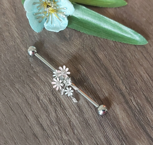 Industrial piercing bar with Removable Flowers - 14Gauge