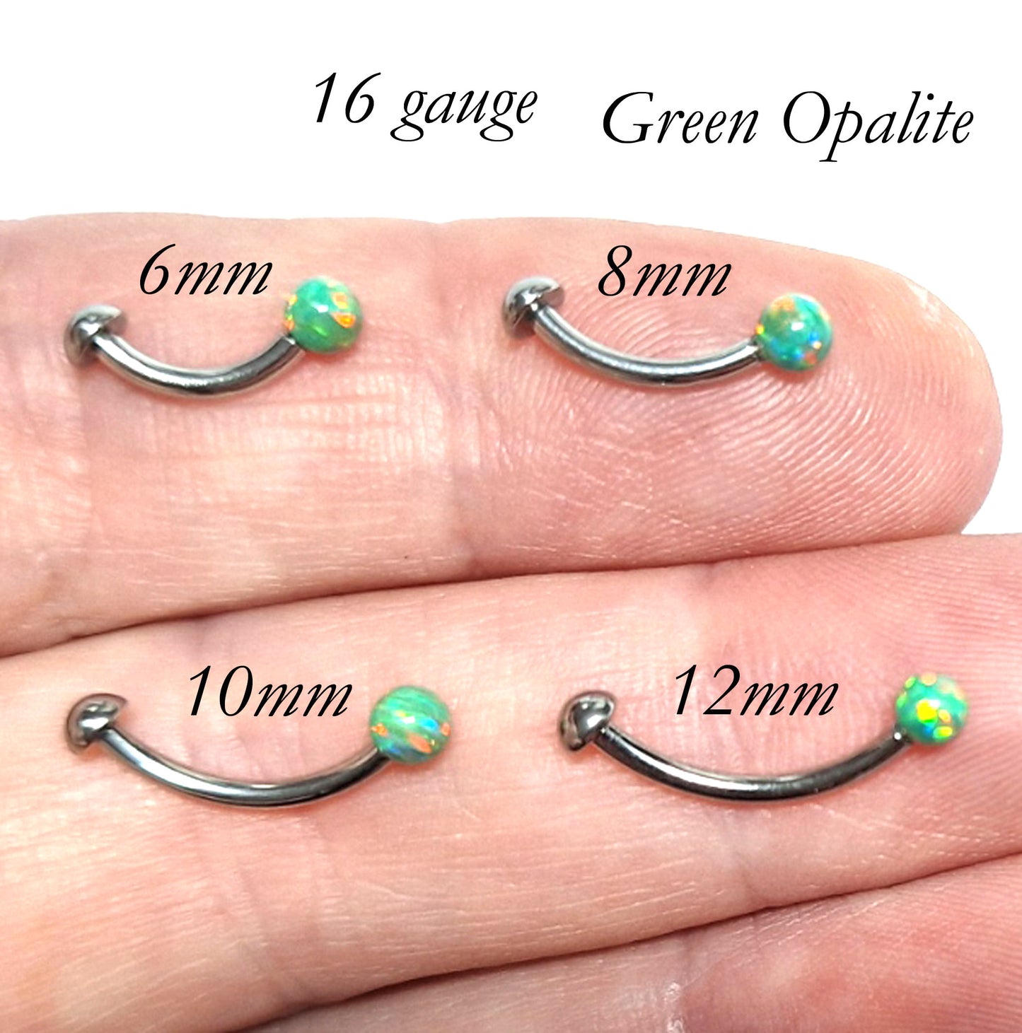 3mm Opal Ball Pink, White, Green, or Blue, - Curved bar - 16gauge