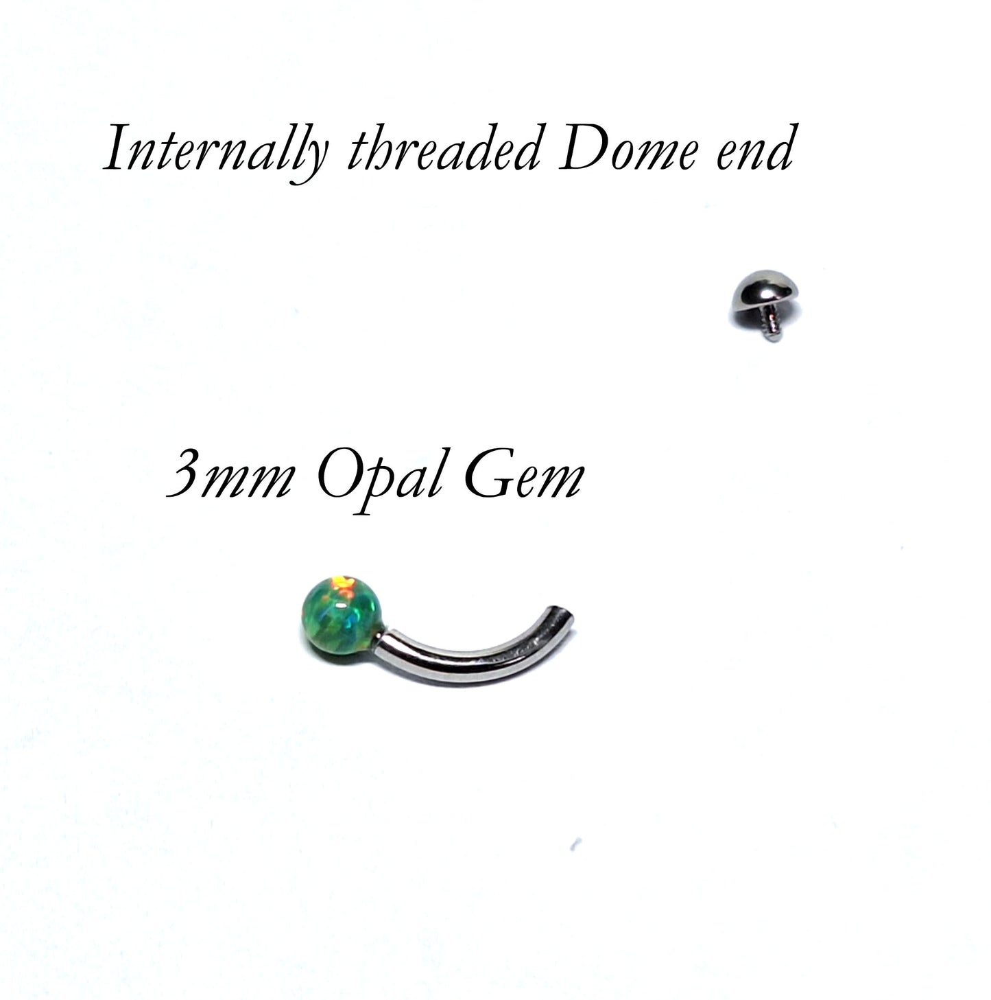 3mm Opal Ball Green, Blue, White or Pink  - Curved bar - 16gauge