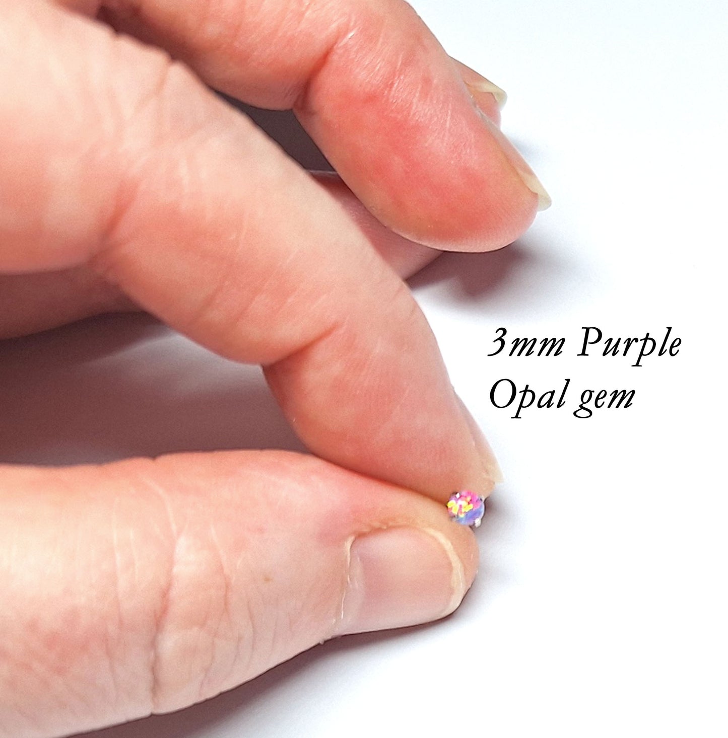 Push in Flat Backed stud with Prong Set PURPLE 2mm or 3mm Opal stone.