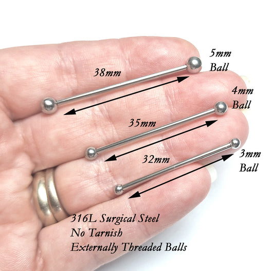 Industrial Piercing Bar – 32mm, 35mm, 38mm, 14 Gauge – 316L Surgical Steel