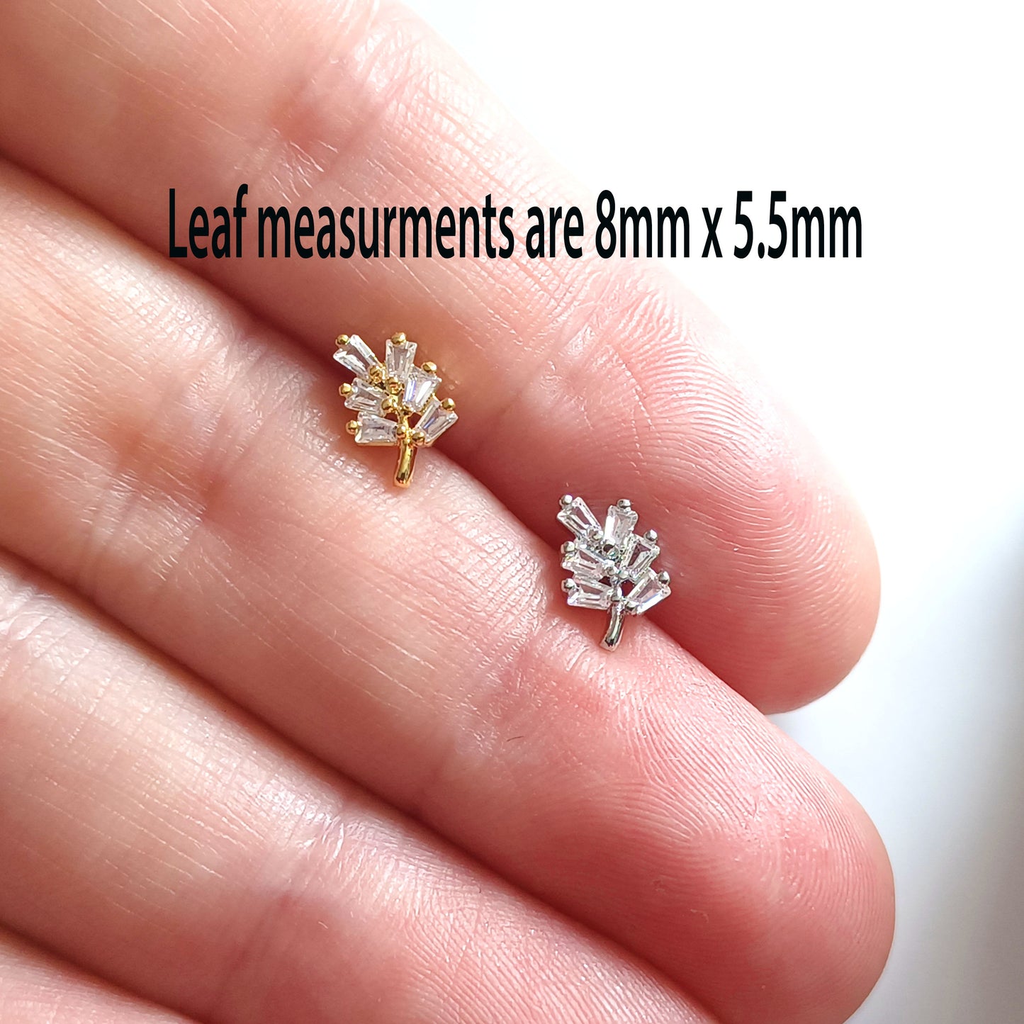 Gold Or Silver Push Leaf flat backed stud Push in