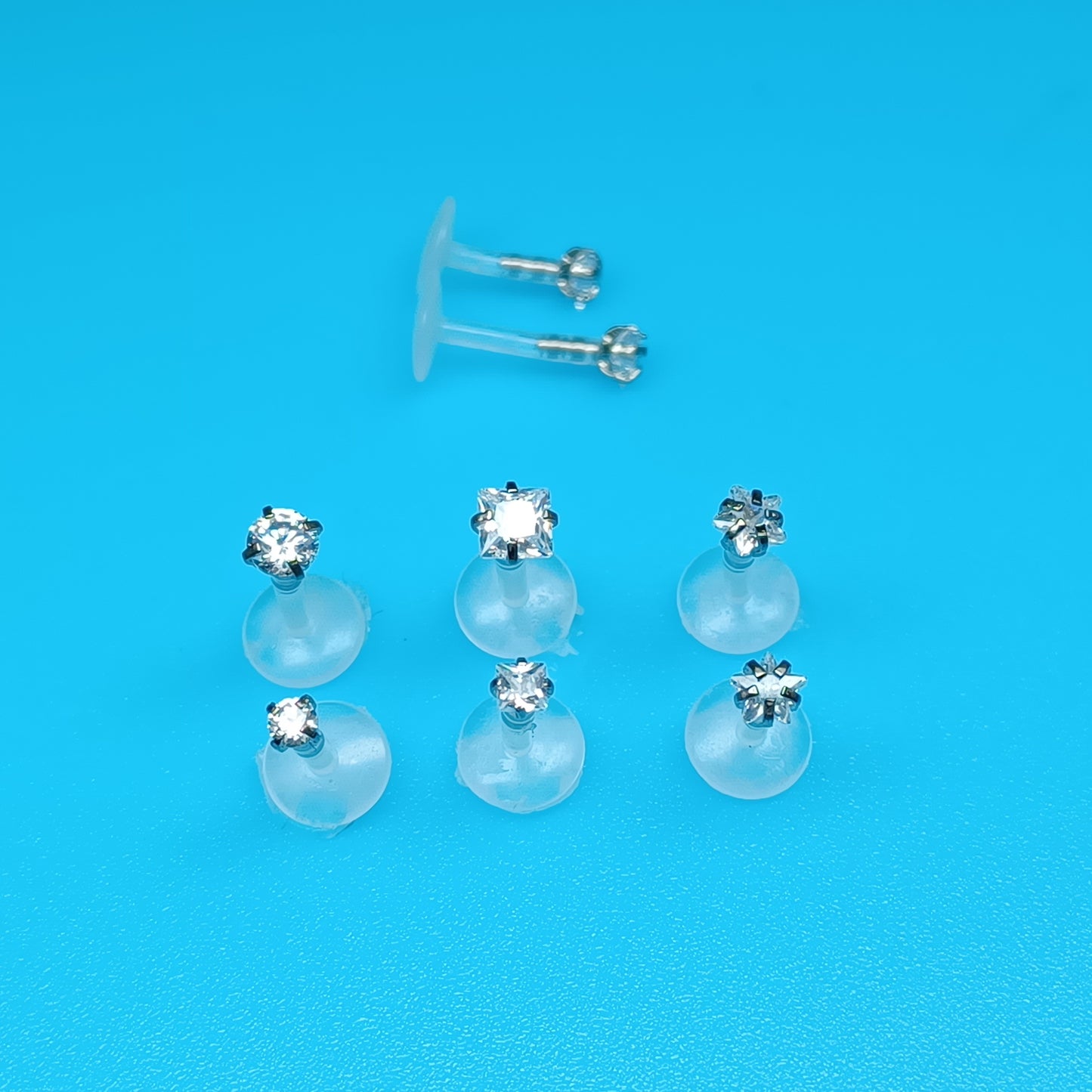 Square, Star, Round Star, Square, Round, Crystal, BIOFLEX Push in flat backed stud 14Gauge, 16Gauge, 6mm, 8mm, 10mm, 12mm, 14mm, 16mm