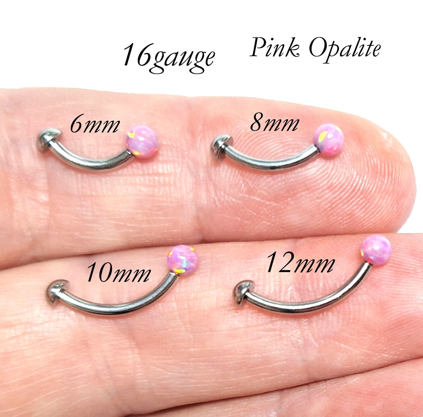 3mm Opal Ball Green, Blue, White or Pink  - Curved bar - 16gauge