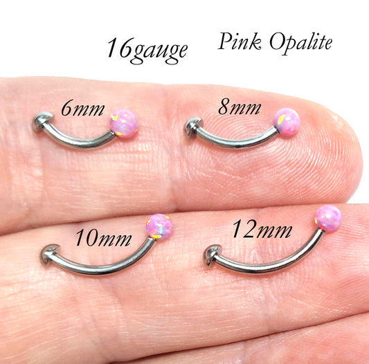 3mm Opal Ball Pink, White, Green, or Blue, - Curved bar - 16gauge