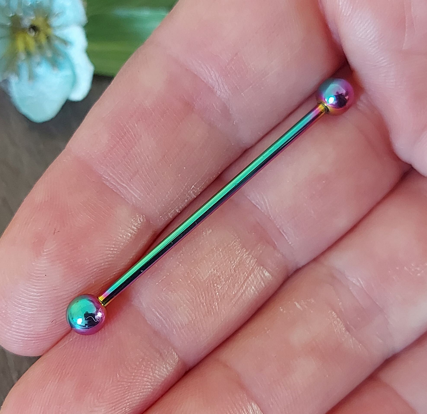 Industrial piercing bar, Straight 32mm, 35mm, 38mm PVD Rainbow Plating