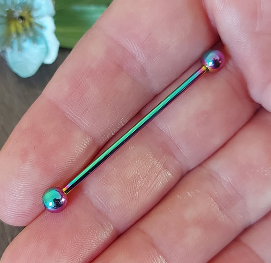 Industrial piercing bar, Straight 32mm, 35mm, 38mm PVD Rainbow Plating