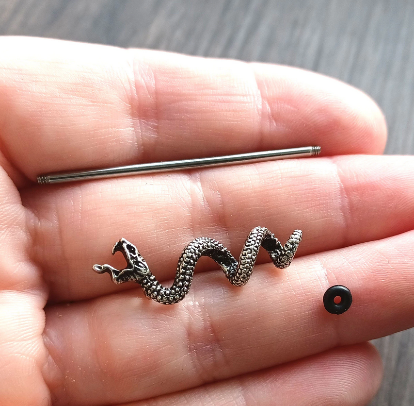 Industrial piercing bar with Snake - 14Gauge - 35mm, 38mm