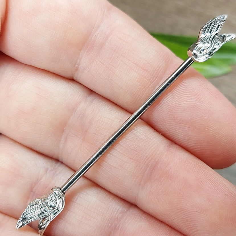 Industrial piercing bar Wings Clear crystal - 14Gauge 38mm