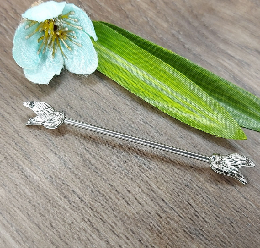 Industrial piercing bar Wings Clear crystal - 14Gauge 38mm